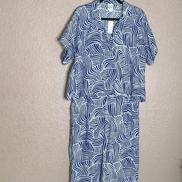 LOFT Beach Spiral 100% Linen Wide Leg Size L oversized set - Picture 3 of 9